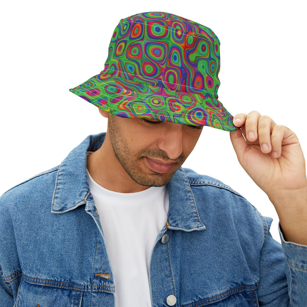 Psychedelic Bucket Hat: Vibrant Festival Rave Wear x Alligator Bites Style