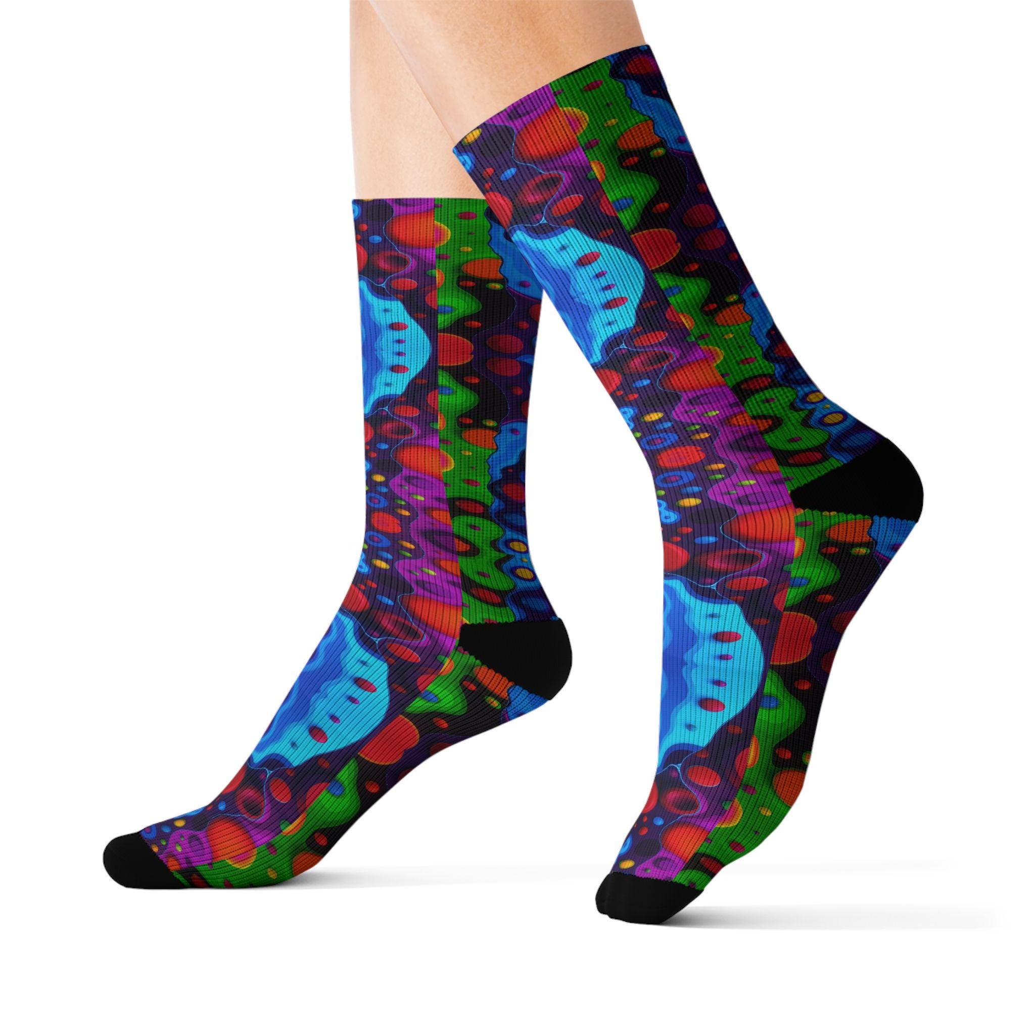 Abstract Print Sublimation Socks, Unisex Polyester Blend