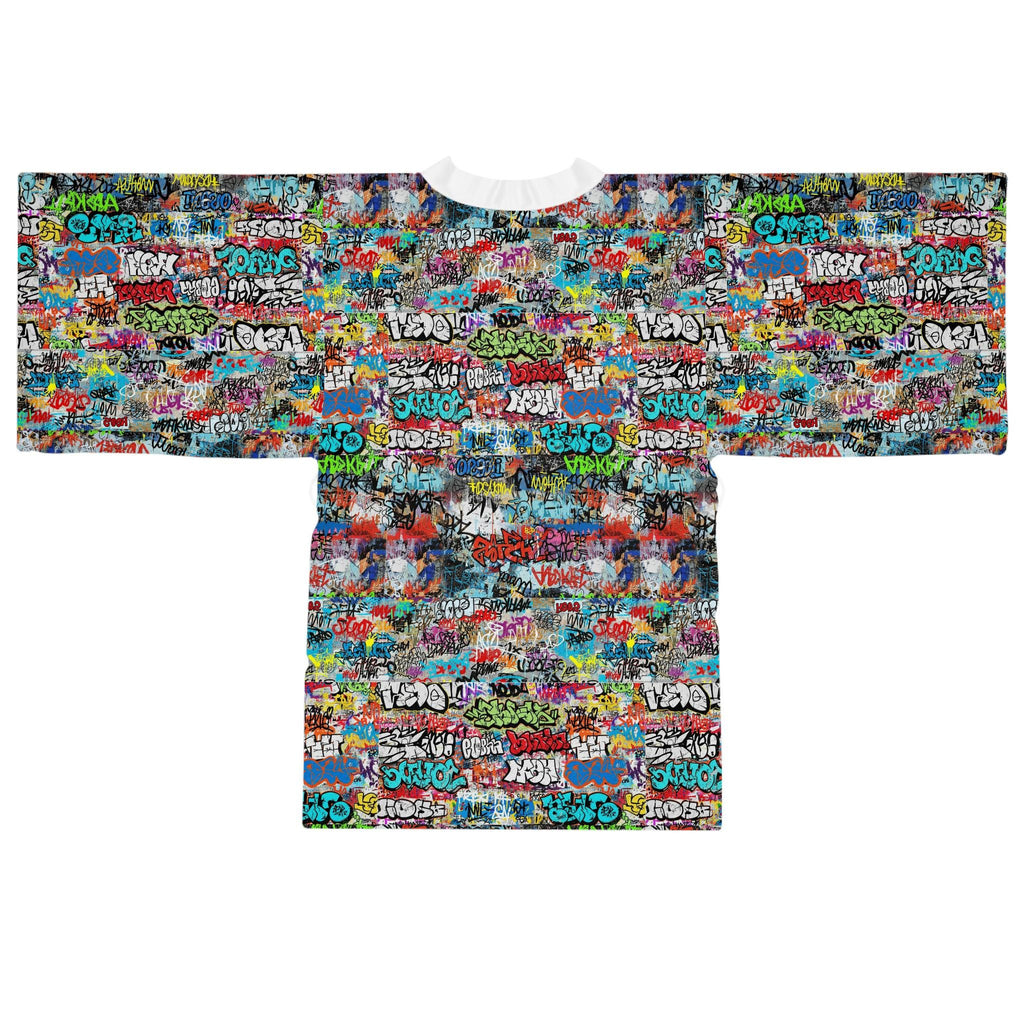 Graffiti Kimono Robe, Long Sleeve Boho Lounge Wear