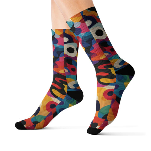 Abstract Graphic Unisex Socks: Colorful Sublimation Print, Funky Wearable Art