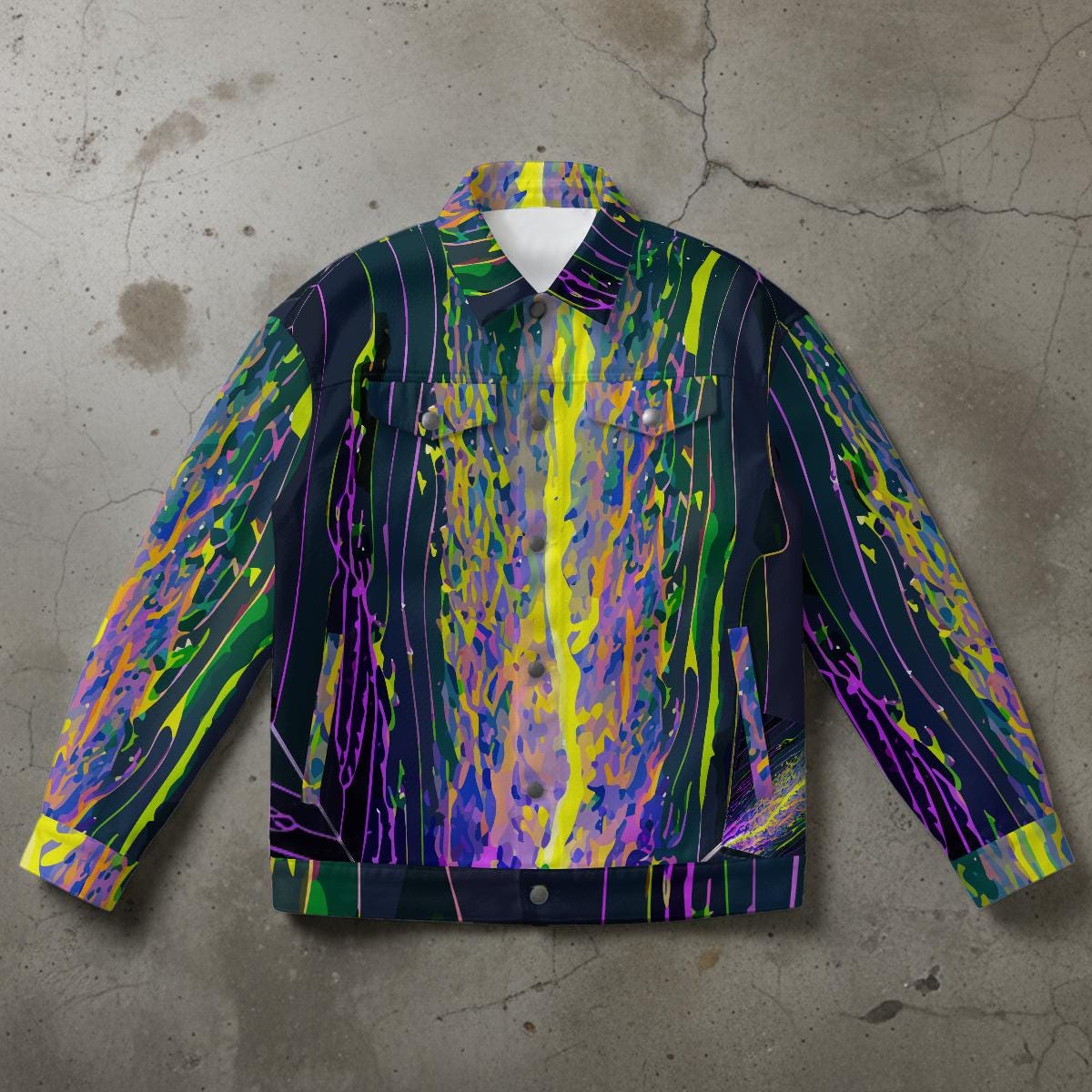Neon Drip Abstract All-Over Print Streetwear Jacket