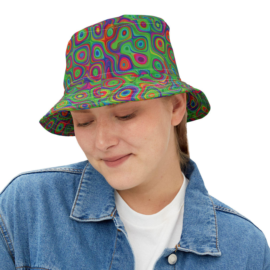 Psychedelic Bucket Hat: Vibrant Festival Rave Wear x Alligator Bites Style