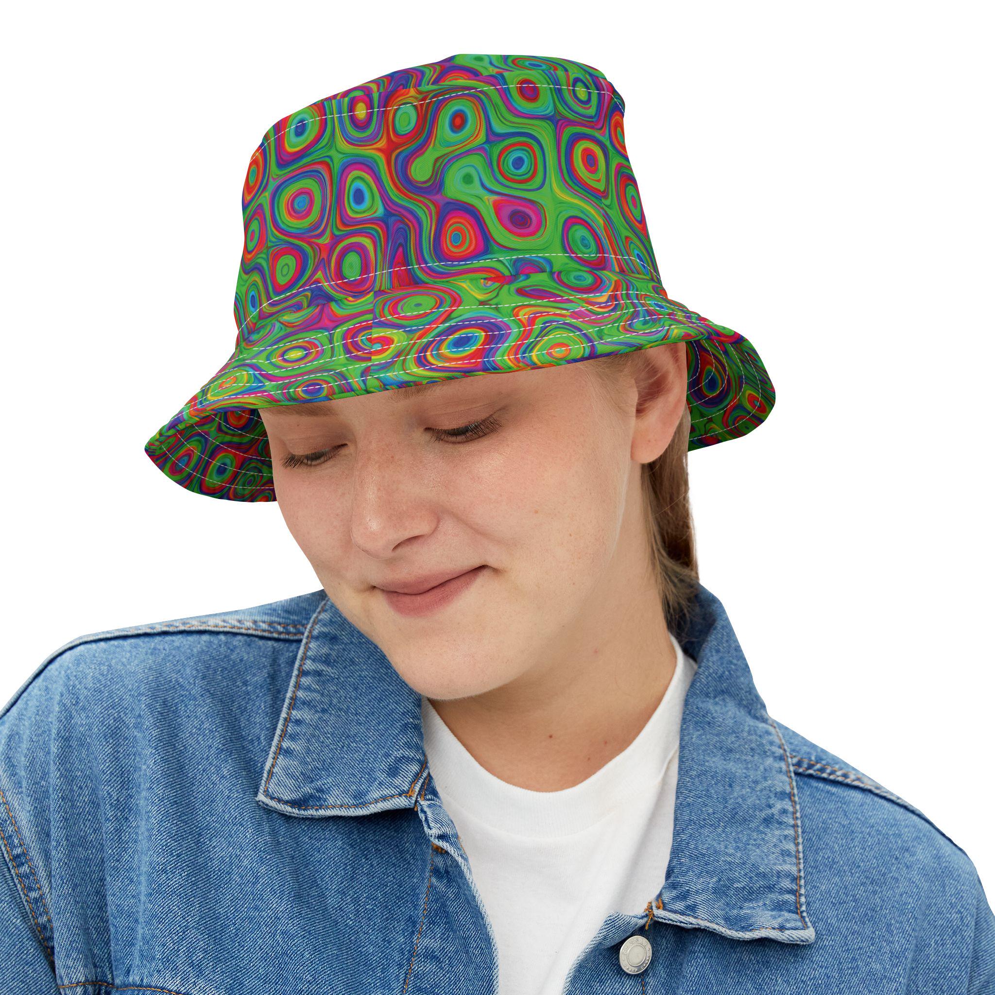 Psychedelic Bucket Hat: Vibrant Festival Rave Wear x Alligator Bites Style