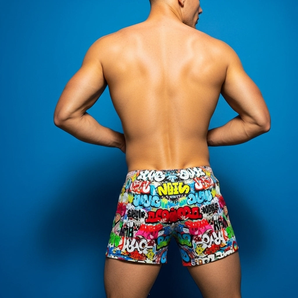"Wall Talk" All-Over-Print Graffit Collage Boxer Shorts For Men