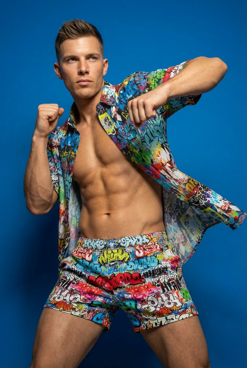 "Wall Talk" All-Over-Print Graffit Collage Boxer Shorts For Men
