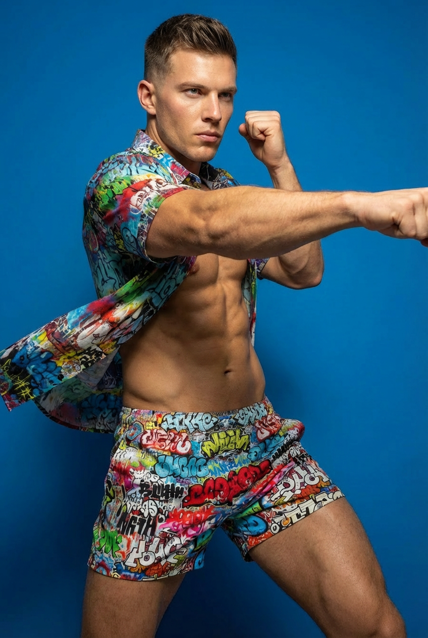 "Wall Talk" All-Over-Print Graffit Collage Boxer Shorts For Men
