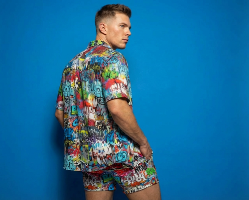 "Wall Talk" Graffiti Layered Short Sleeve Button-Up 🏙️🔥