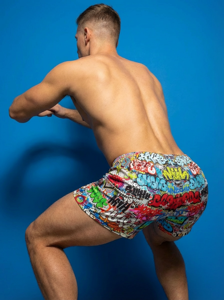 "Wall Talk" All-Over-Print Graffit Collage Boxer Shorts For Men