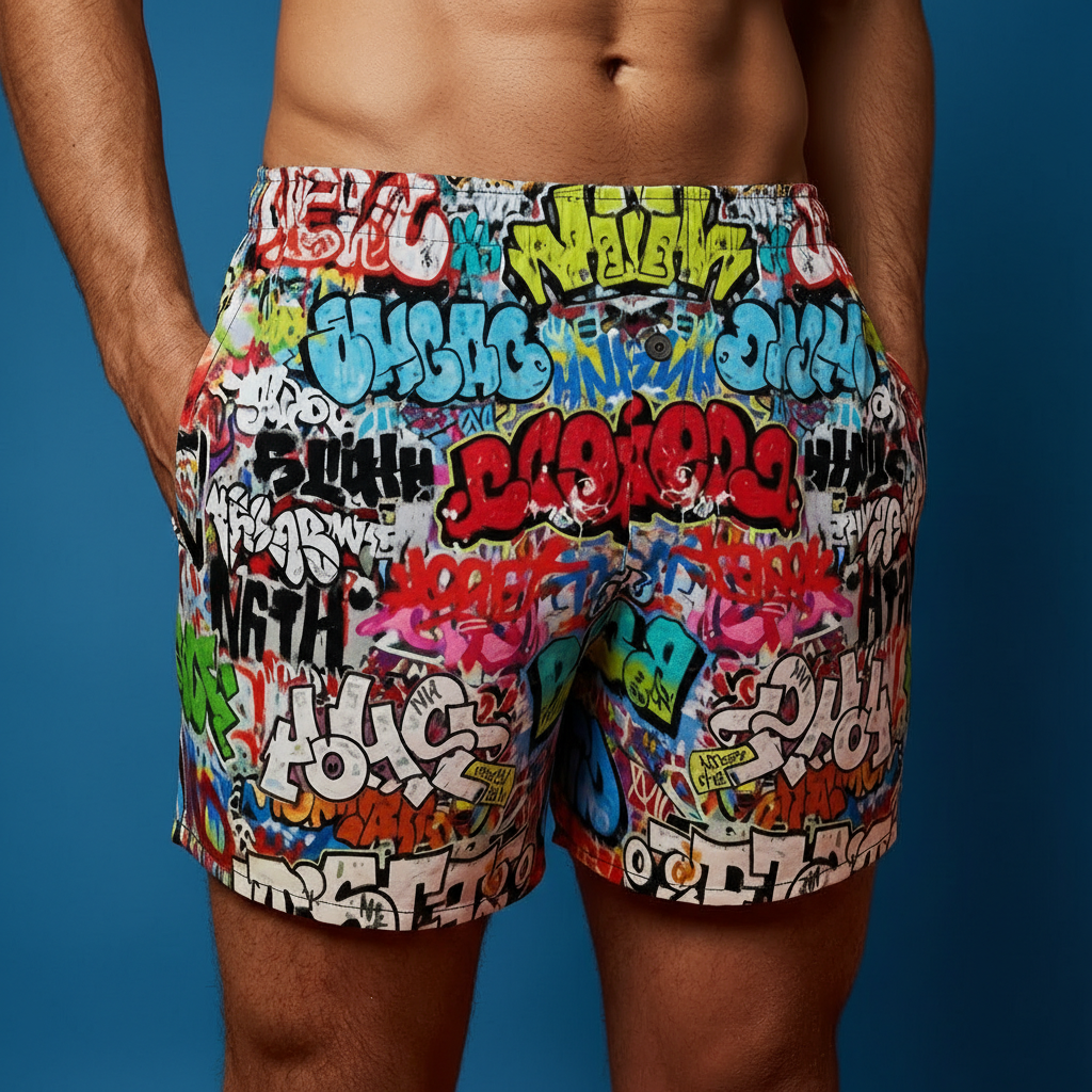"Wall Talk" All-Over-Print Graffit Collage Boxer Shorts For Men