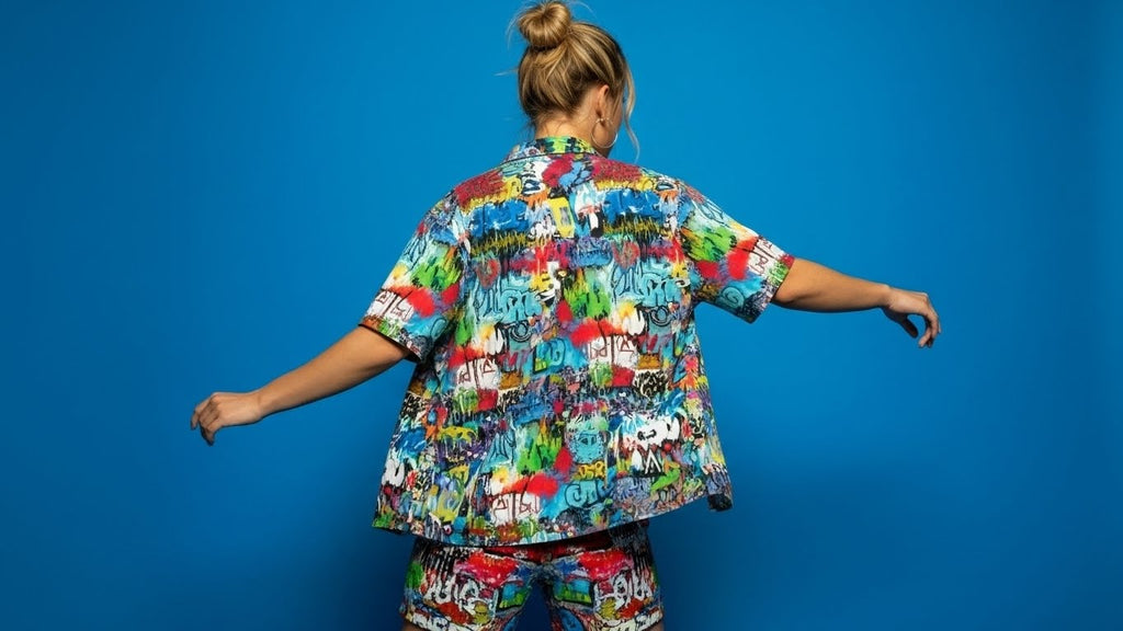 "Wall Talk" Graffiti Layered Short Sleeve Button-Up 🏙️🔥