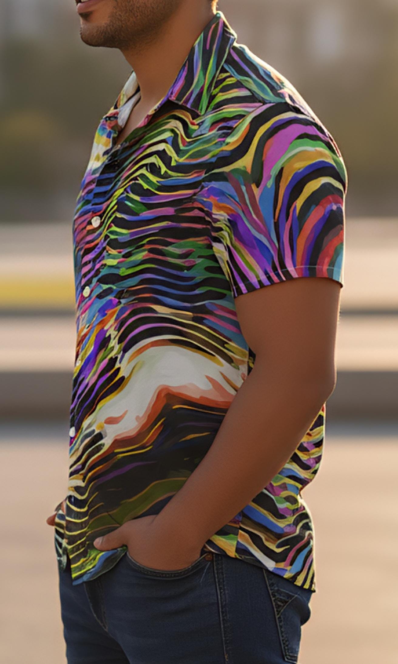 Ethereal Zebra Striped Shirt | Business Casual Men's Button Up Shirt With Colorful Design