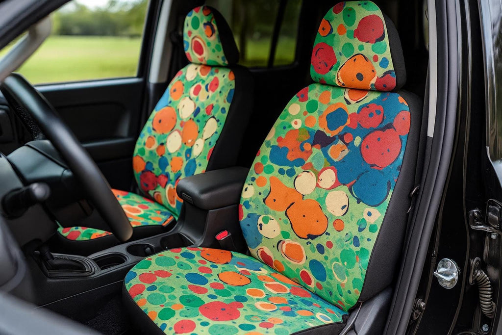 Abstract Paint Splatter Car Seat Covers: Rainbow Boho Auto Interior
