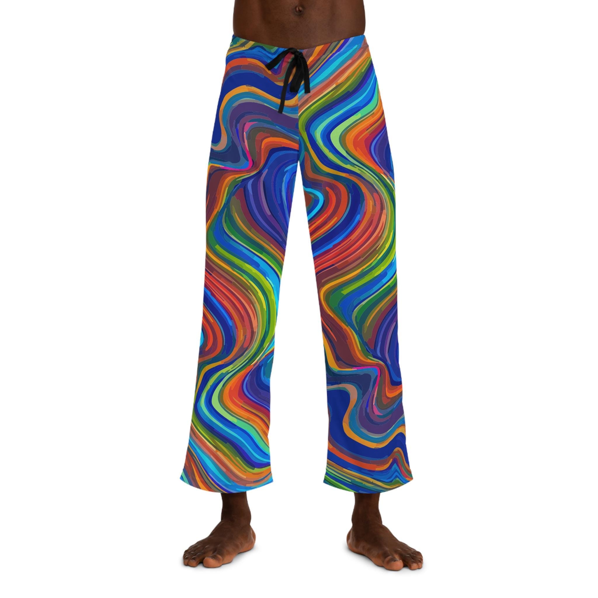 Colorful Swirl Pattern Pajama Pants | Abstract Rainbow Marble Print