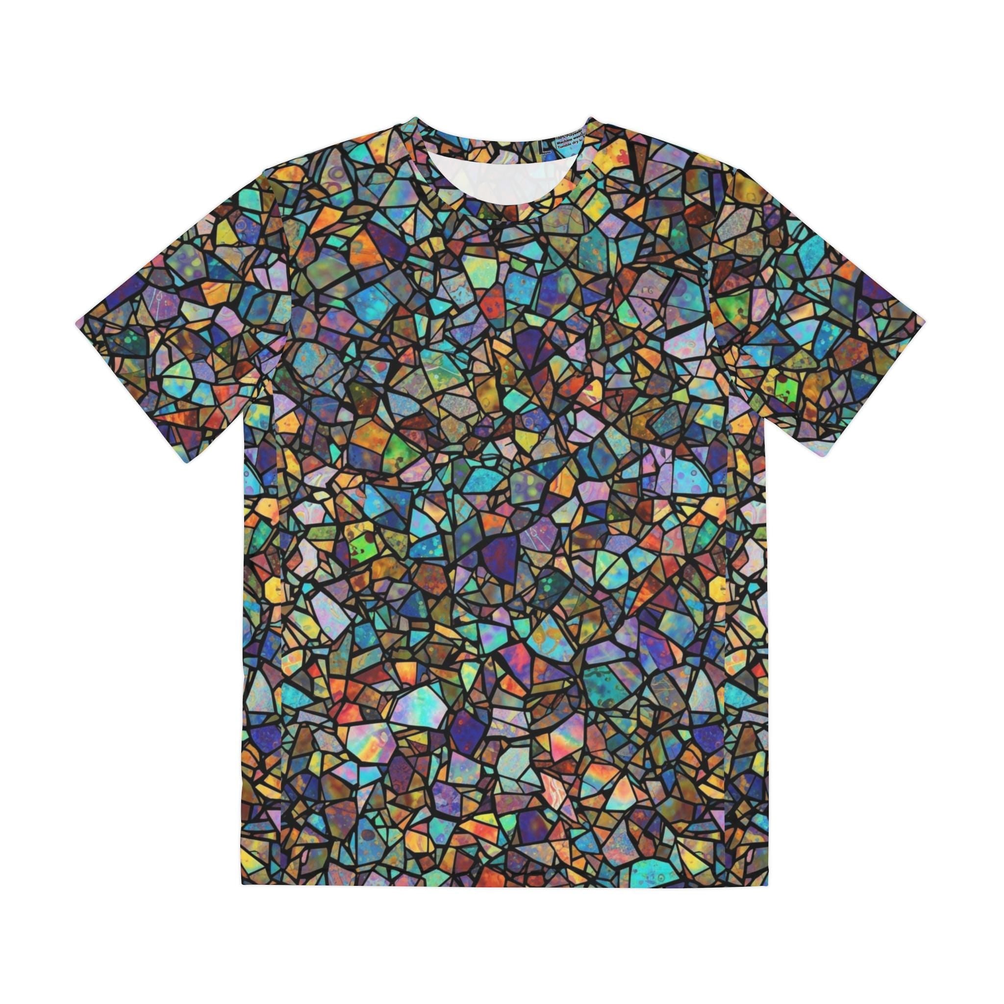 Men's Abstract Stained Glass Art T-Shirt, Colorful Graphic Tee