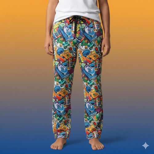 90s Mixtape Pajama Pants, Retro Music Lounge Sleepwear, Men's Festival Gear