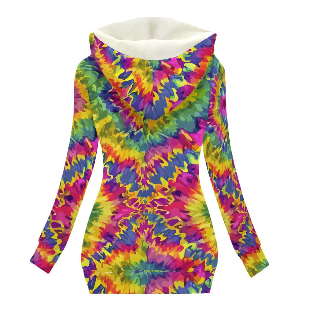 Psychedelic Tie-Dye Plush Streetwear Hoodie