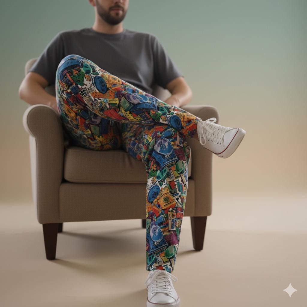 90s Mixtape Pajama Pants, Retro Music Lounge Sleepwear, Men's Festival Gear