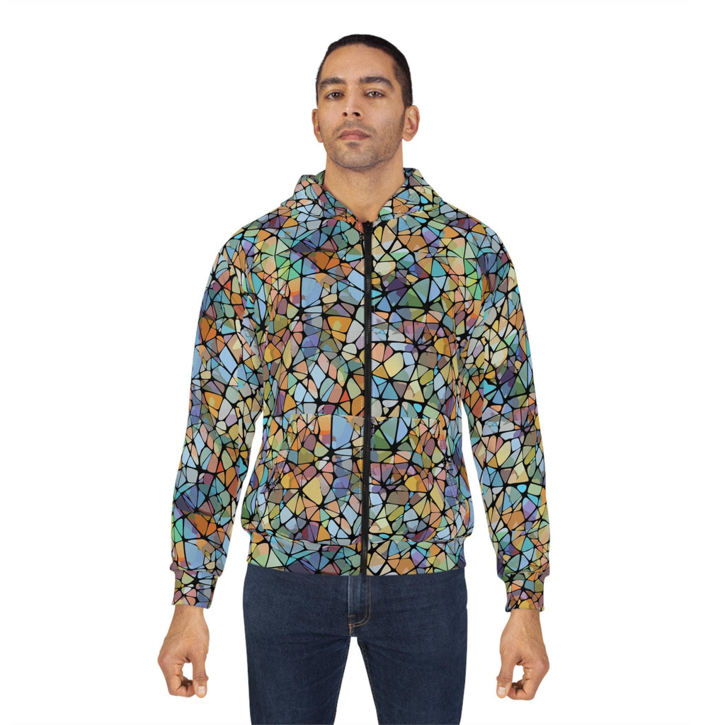 Mosaic Print Unisex Zip Hoodie, Colorful Art Sweatshirt