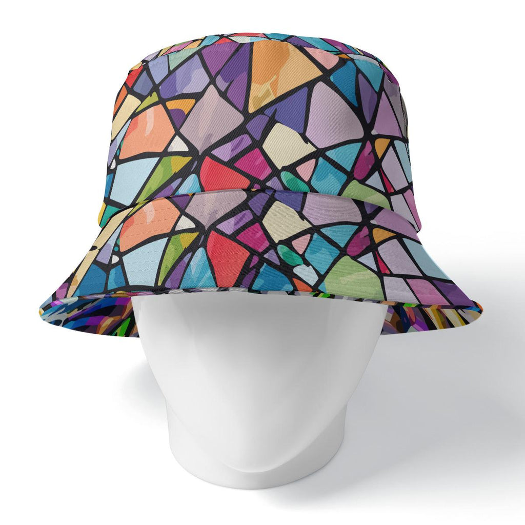 dylesmavis Double-Side Print Bucket Hat with Shimmering Zebra & Stained Glass Design