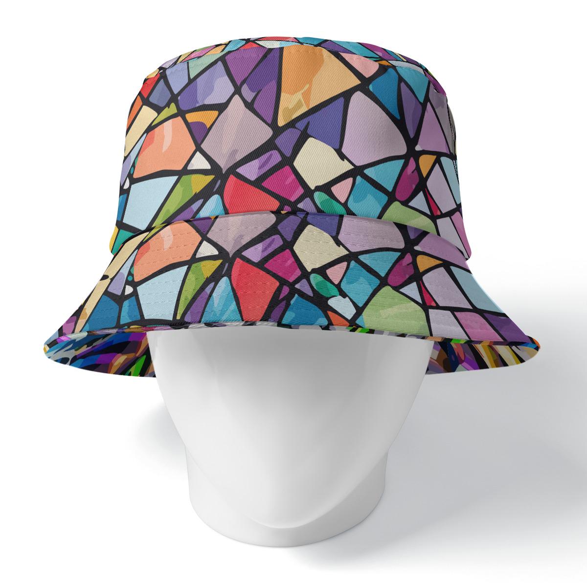 dylesmavis Double-Side Print Bucket Hat with Shimmering Zebra & Stained Glass Design