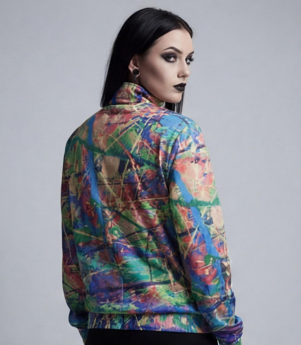 Paint Splatter Hacci Fleece Zip-Up Jacket, Psychedelic Streetwear