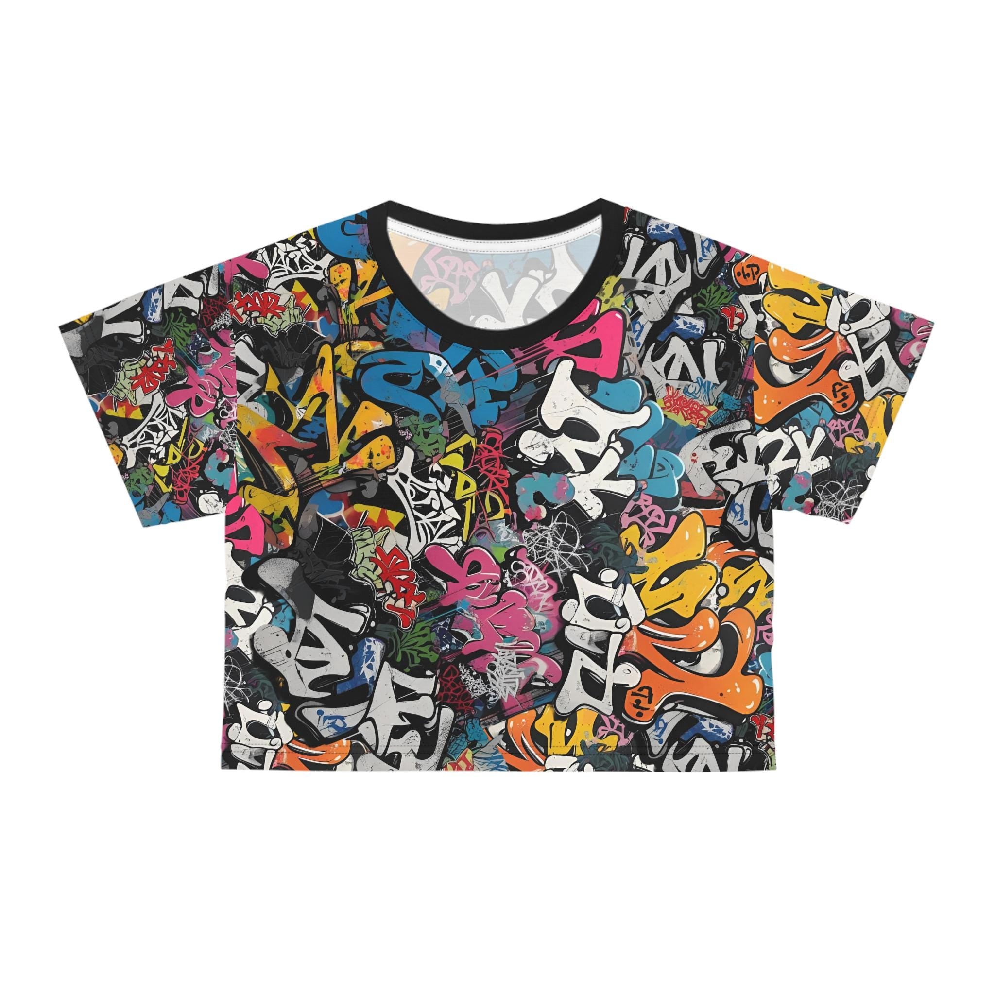 Graffiti Print Crop Top | Vibrant Streetwear Tee, Festival Style