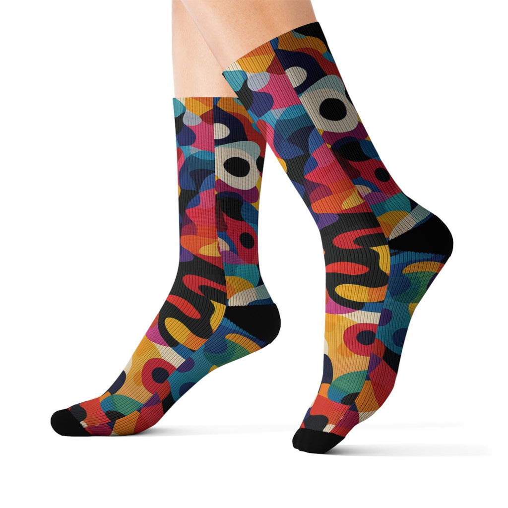 Abstract Graphic Unisex Socks: Colorful Sublimation Print, Funky Wearable Art