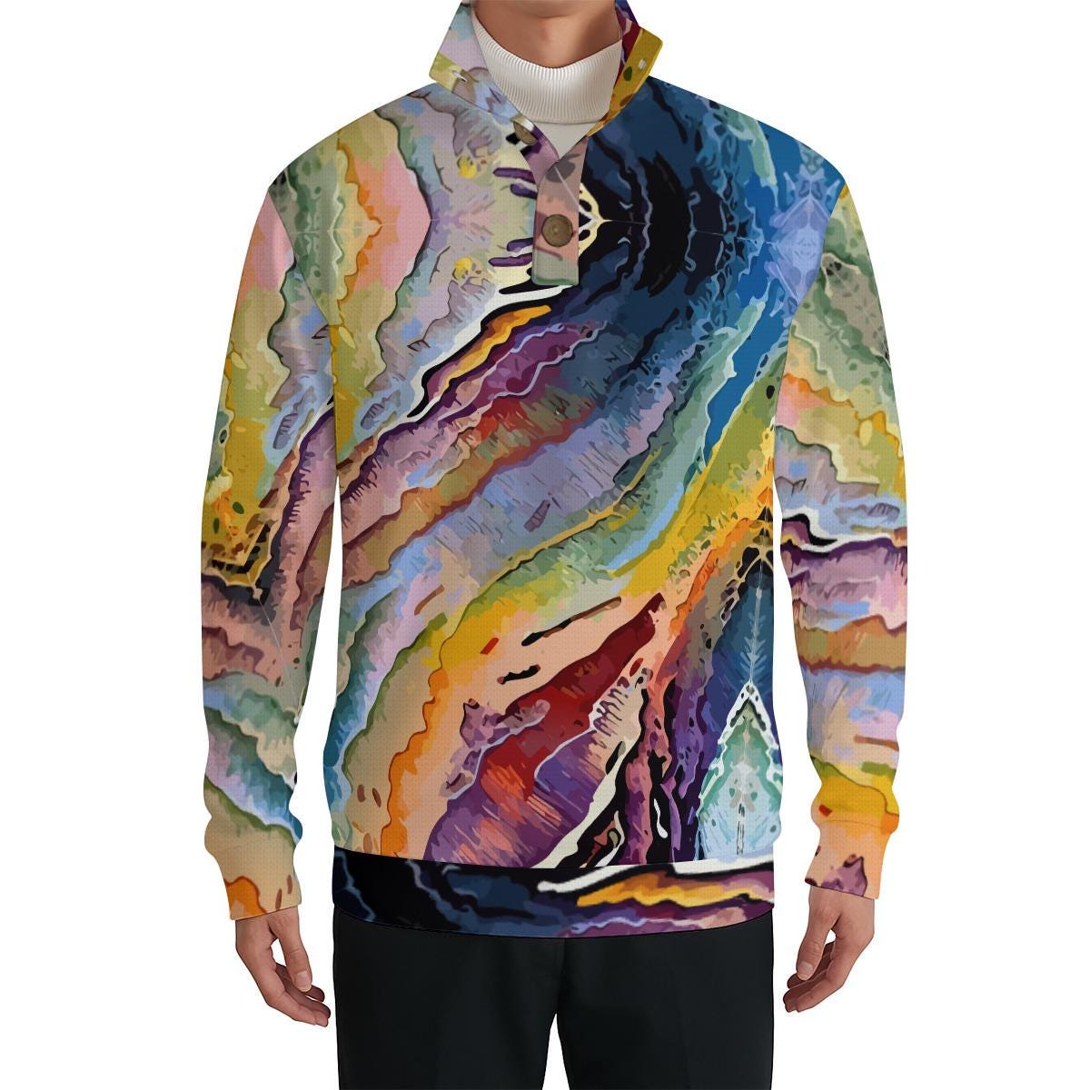 All-Over Print Men’s Casual Pullover Shirt With 1/4 Zip