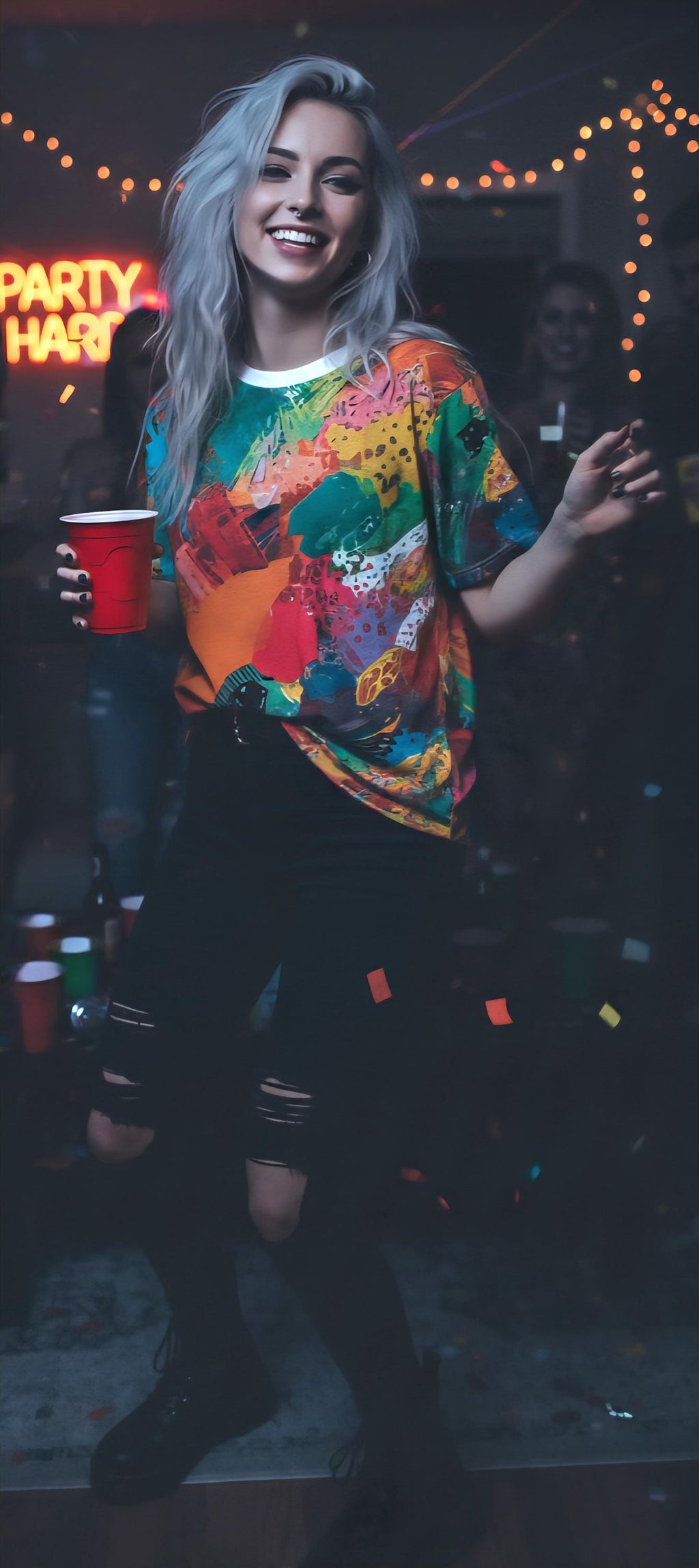 Abstract Paint Splatter Tee: Colorful Vector Graphic Print