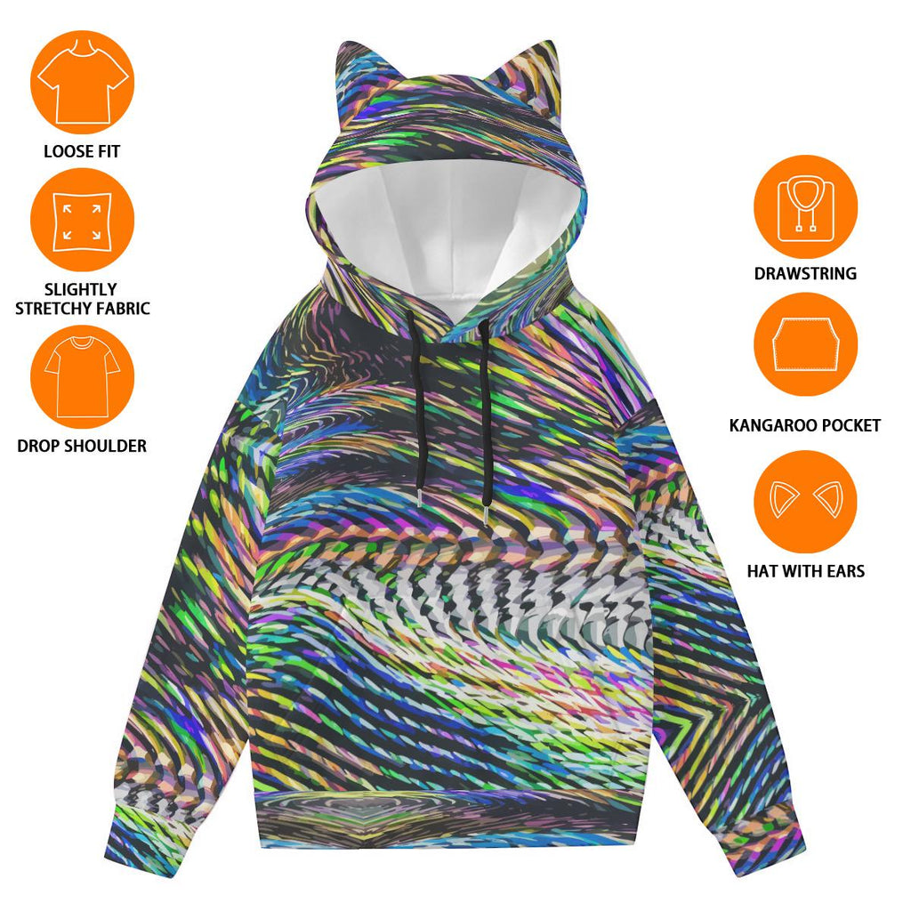 All-Over Print Women’s Hoodie With Decorative Ears