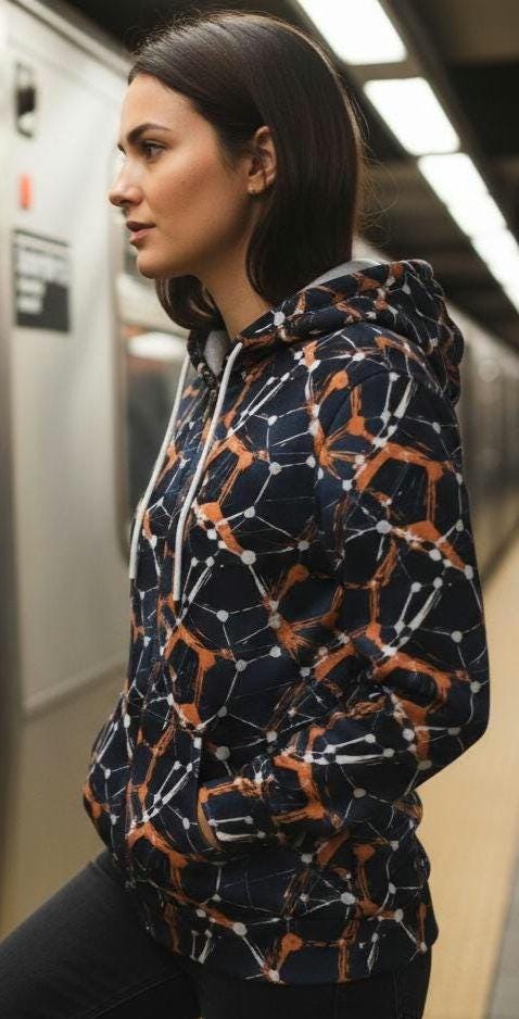 Cyberpunk Network Hoodie | Urban Techwear Splatter Art | Futuristic Streetwear Pullover | Abstract Dark Grunge Sweatshirt