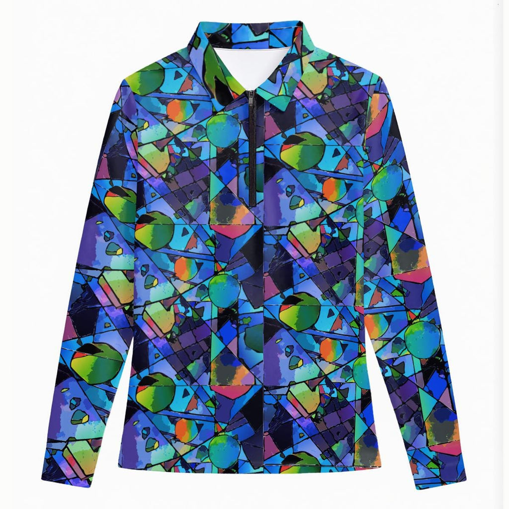 Abstract Geometric Streetwear Long-Sleeve Polo