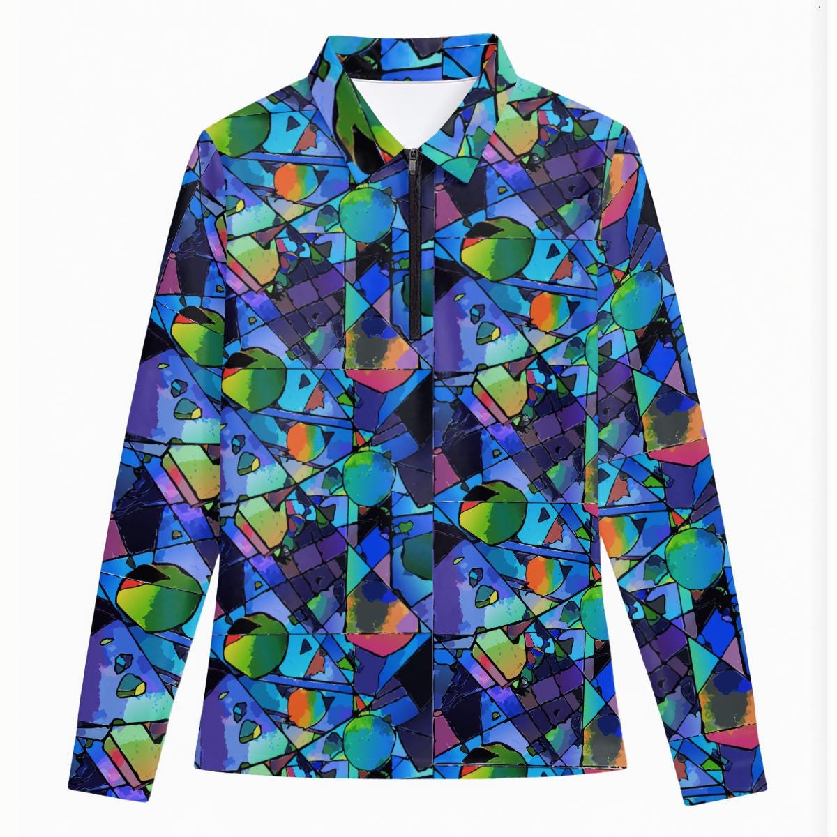 Abstract Geometric Streetwear Long-Sleeve Polo