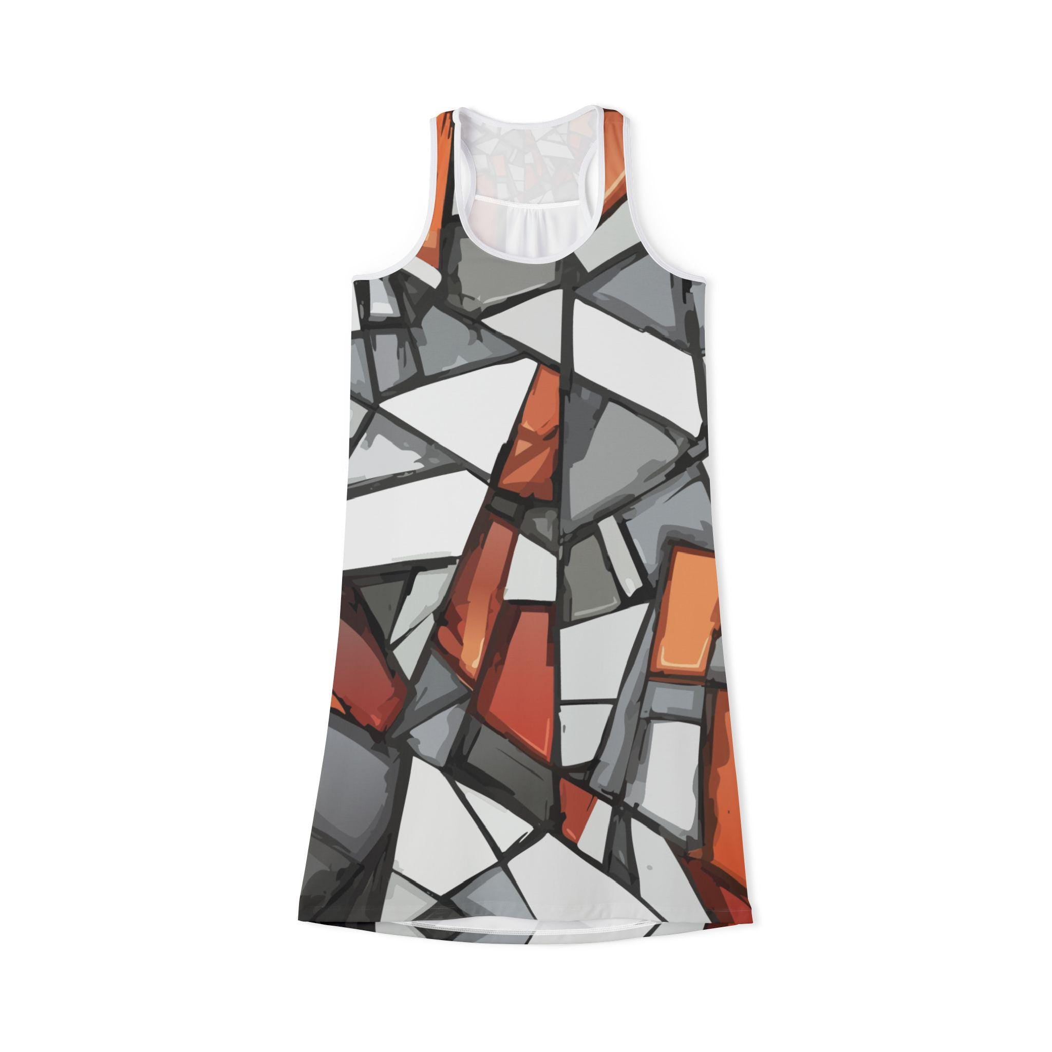 Geometry Bronze and Silver Racerback Dress for Women - All-Over-Print Statement Dress