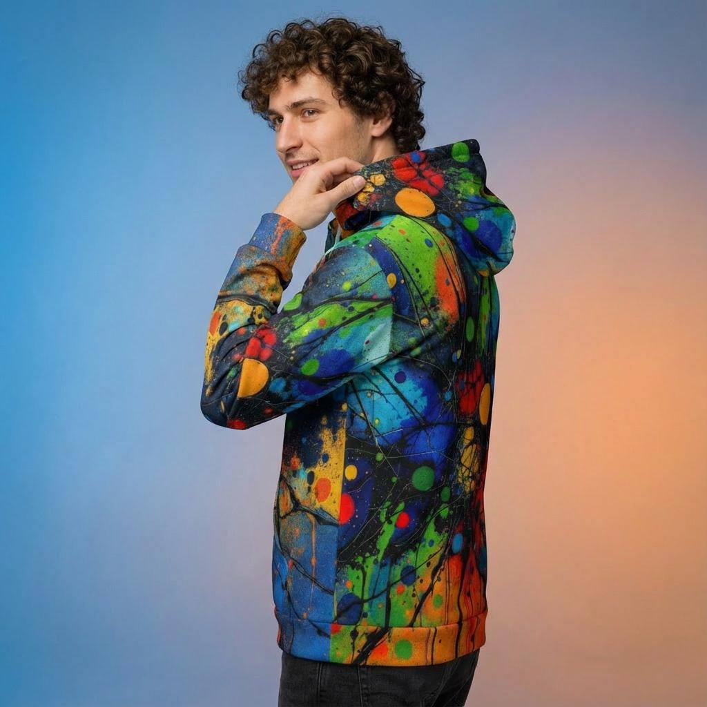 Trippy Rasta Splatter Ink Hoodie | Acrylic Pour Psychedelic Unisex Pullover | Vibrant Colorful Festival Sweatshirt