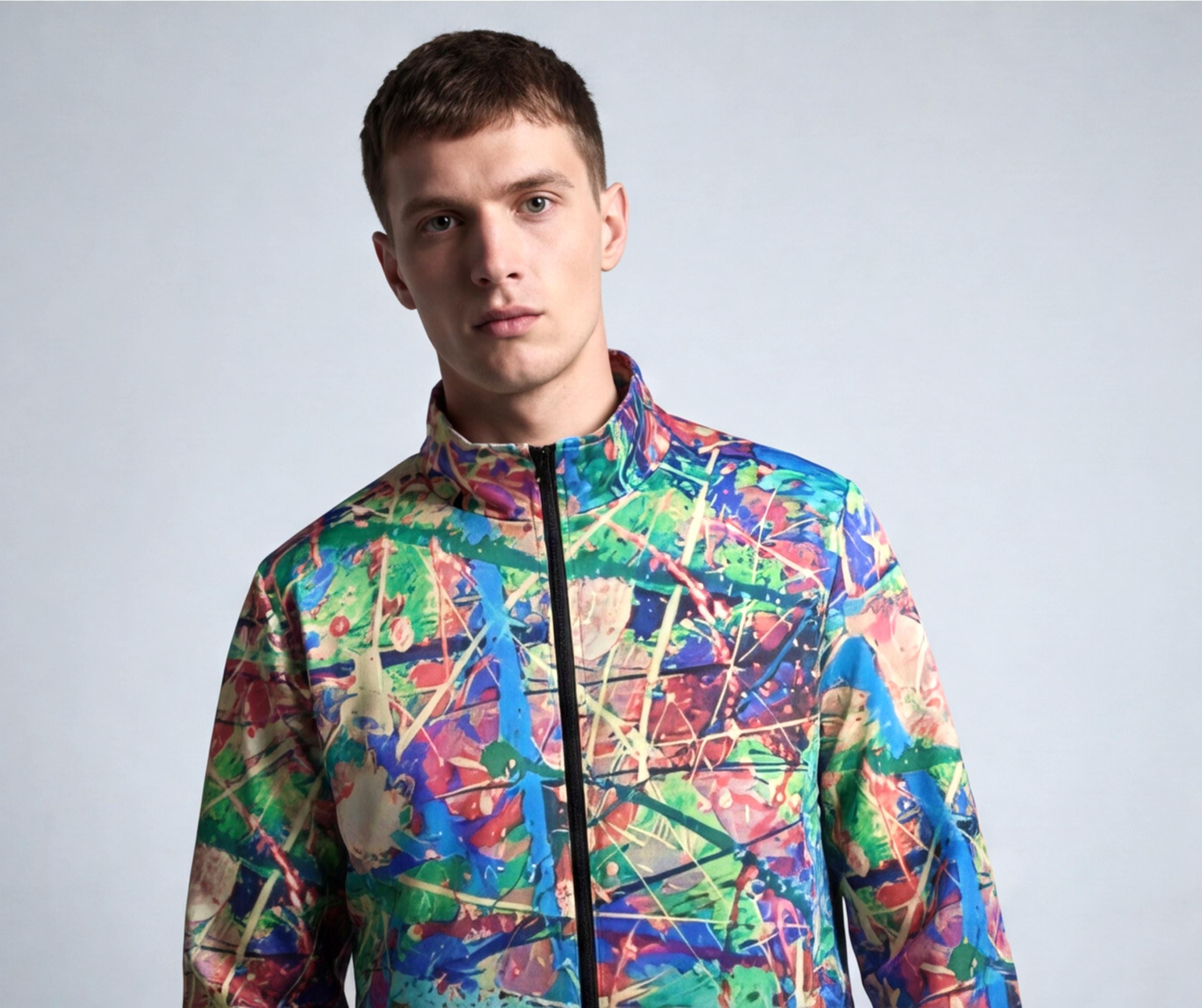 Paint Splatter Hacci Fleece Zip-Up Jacket, Psychedelic Streetwear