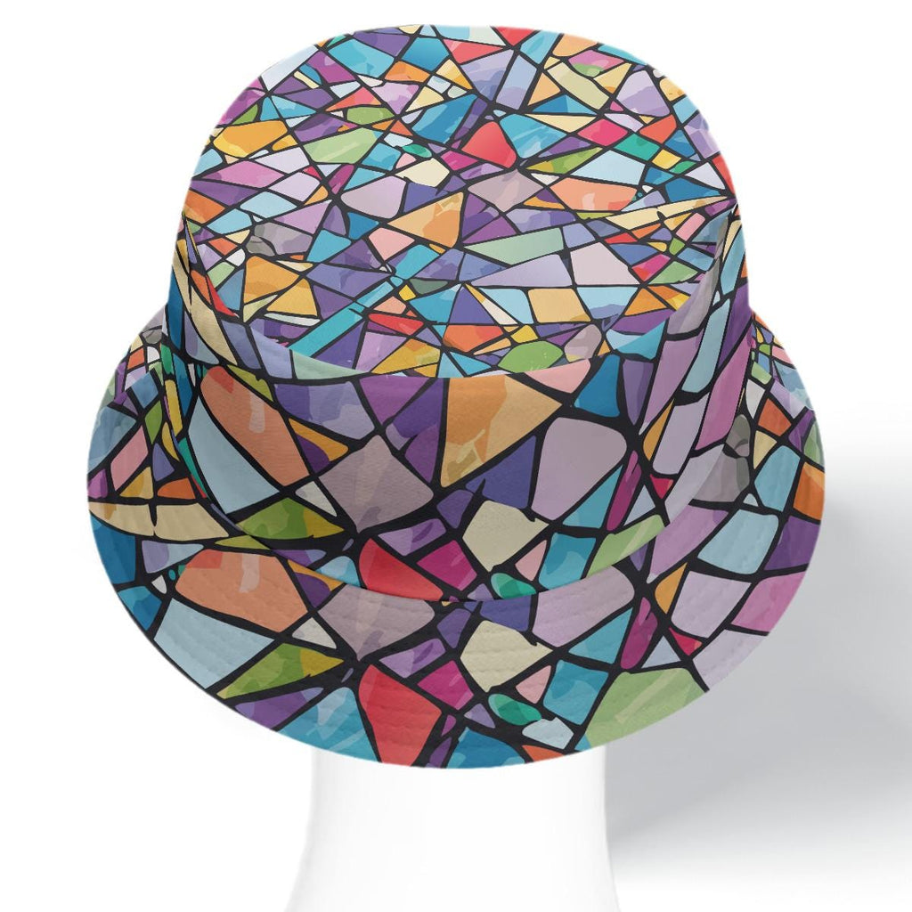 dylesmavis Double-Side Print Bucket Hat with Shimmering Zebra & Stained Glass Design