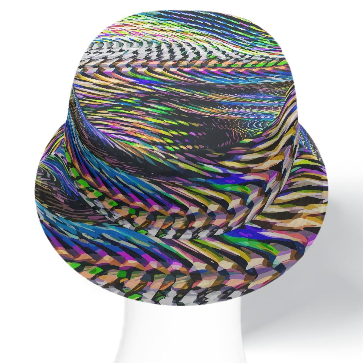 dylesmavis Double-Side Print Bucket Hat with Shimmering Zebra & Stained Glass Design