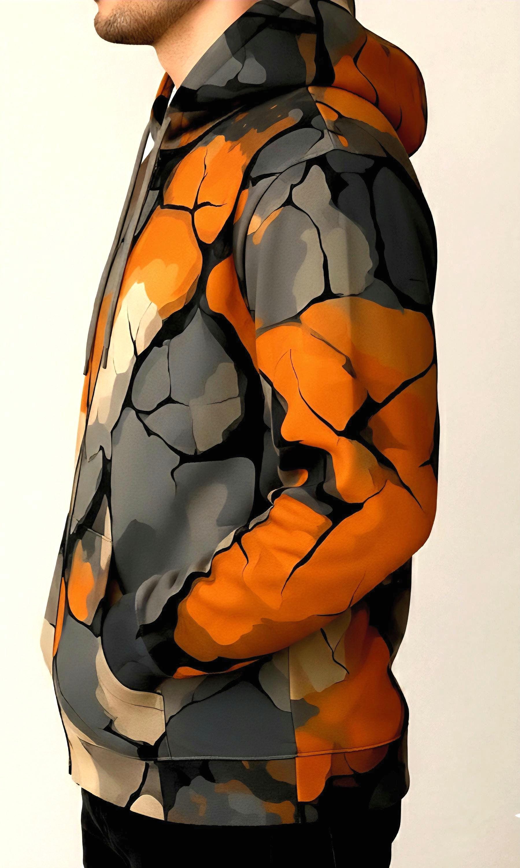 Cracked Pumpkin Zip Up Hoodie | Unisex Relaxed Fit | Orange And Black Year Round Design