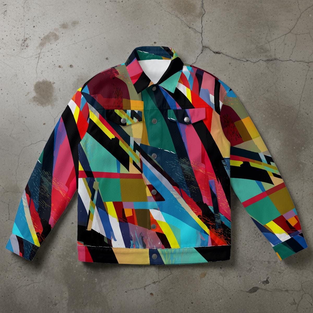 Abstract Geometric All-Over Print Streetwear Jacket