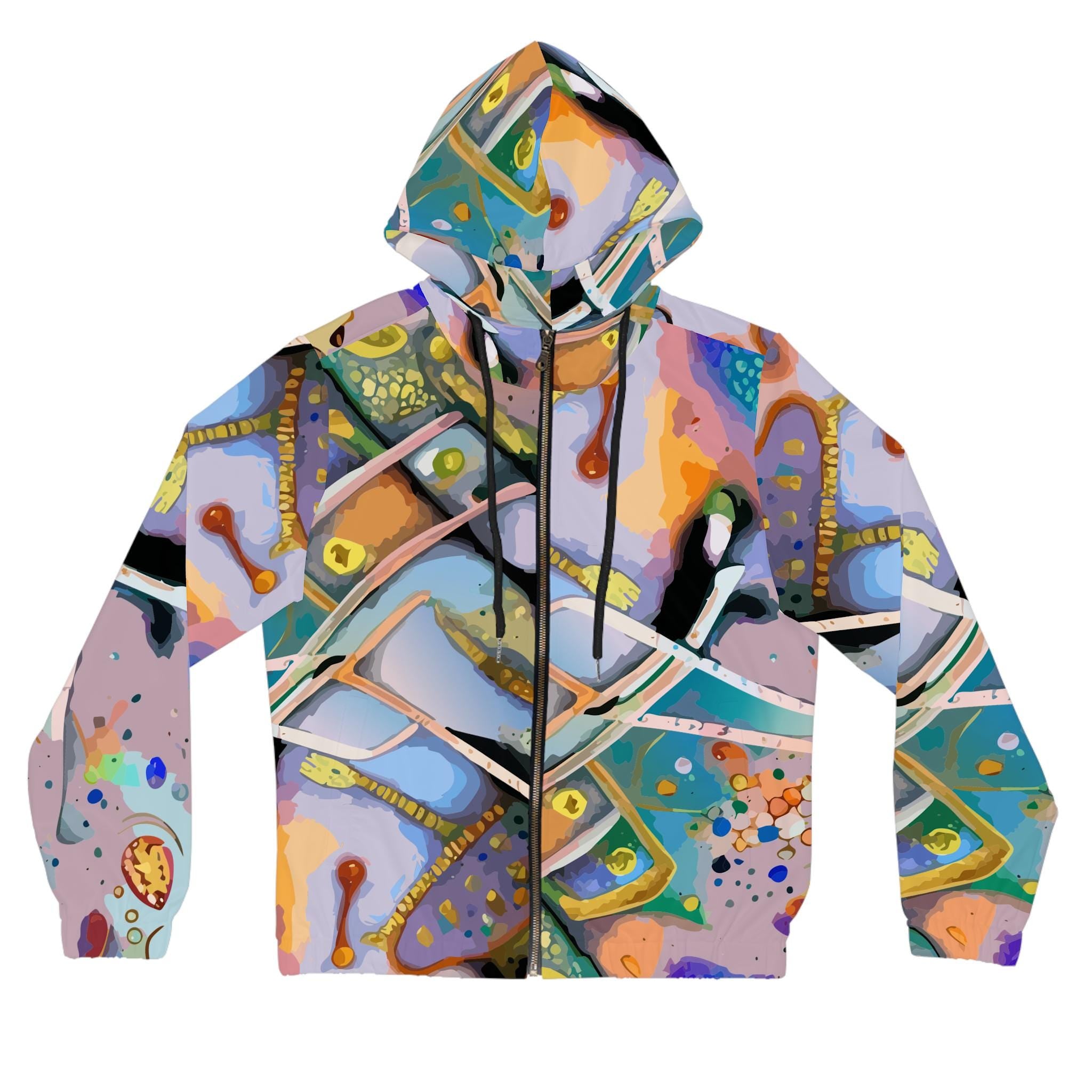 Artistic Scrapbook Full-Zip Hoodie, Colorful Women's Jacket