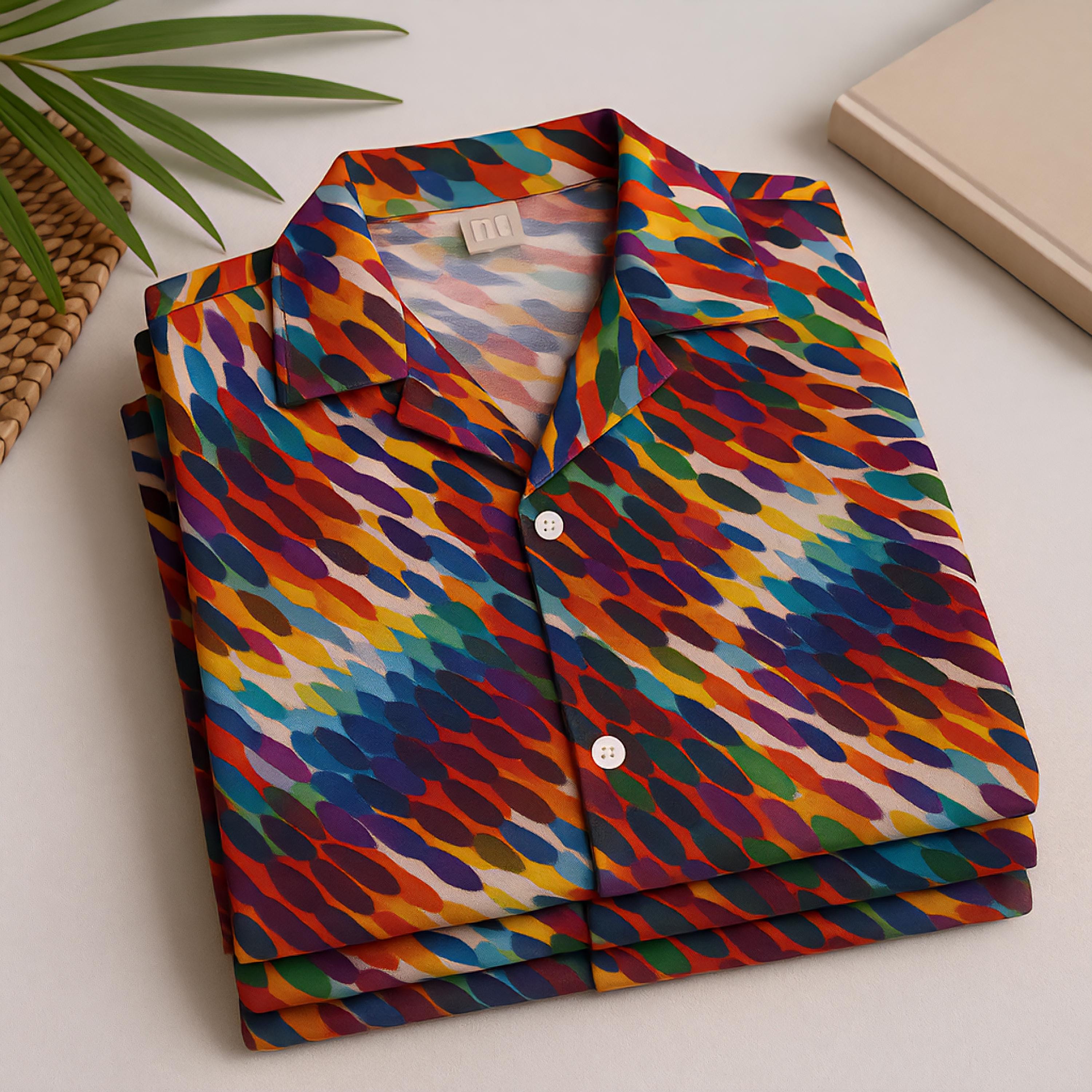 Button Down Shirt - Kaleidoscope Colorful Holographic Style - Abstract Business Casual Attire With Metallic Accents