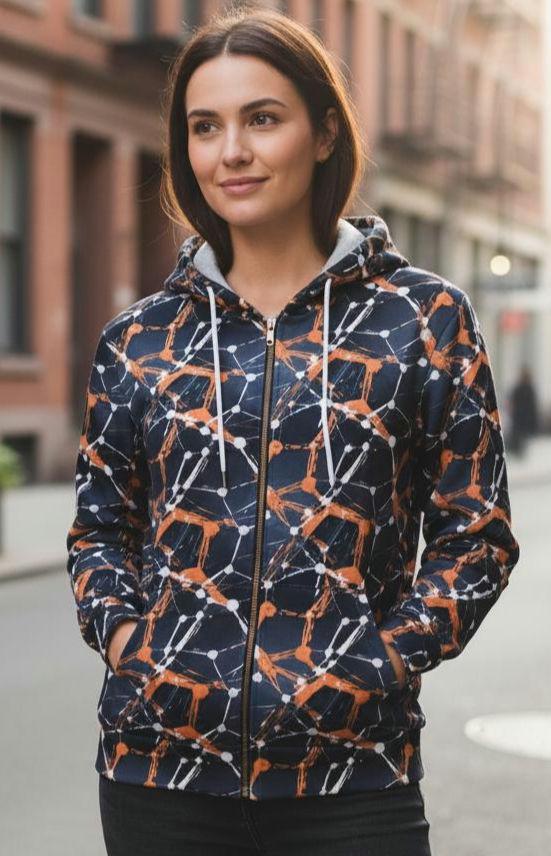 Cyberpunk Network Hoodie | Urban Techwear Splatter Art | Futuristic Streetwear Pullover | Abstract Dark Grunge Sweatshirt