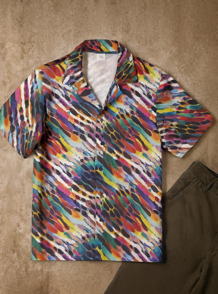 Button Down Shirt - Kaleidoscope Colorful Holographic Style - Abstract Business Casual Attire With Metallic Accents