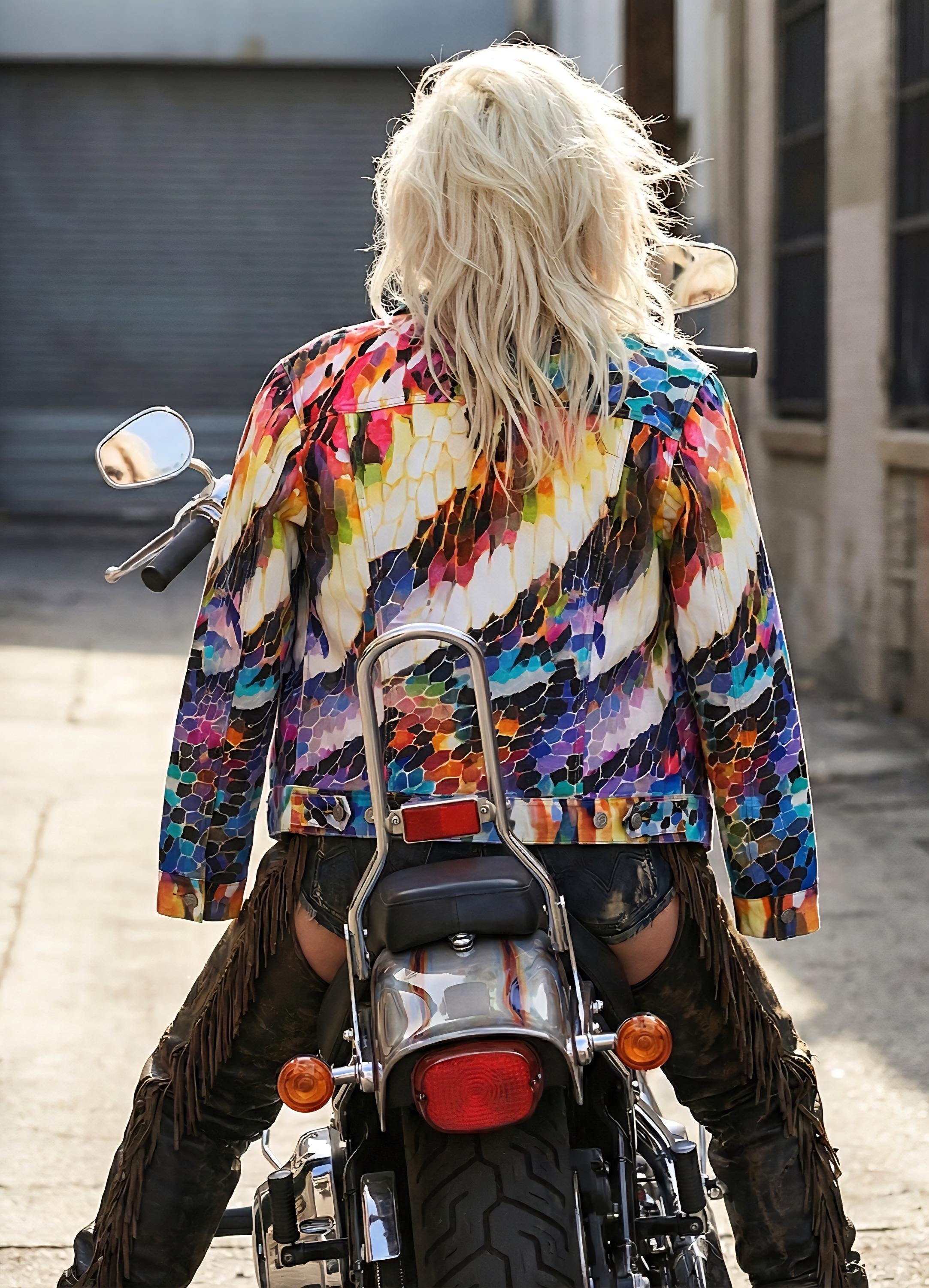 Psychedelic Abstract Art Jacket, Colorful Rainbow Mosaic Patterned Coat, Festival Rave Outfit, Boho Statement Streetwear