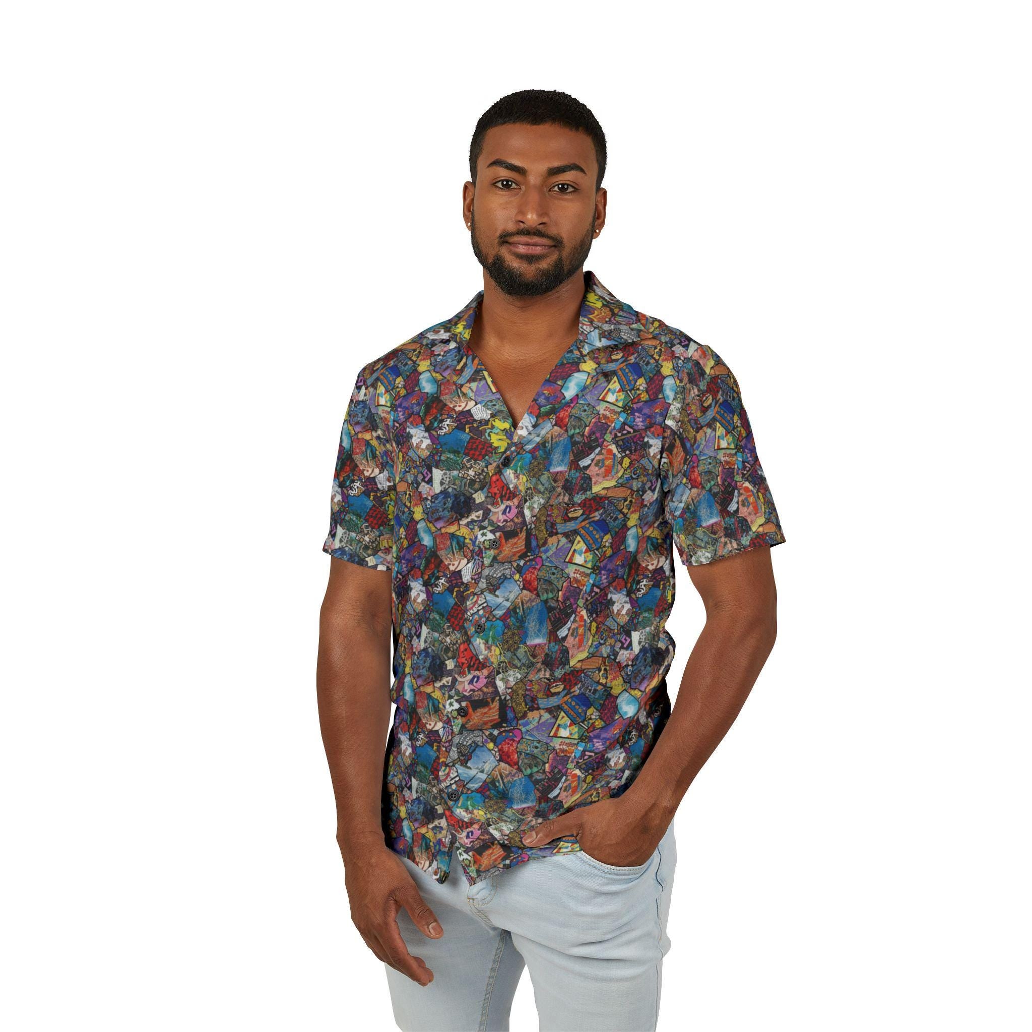 Surrealist Aloha Shirt: Men's PsychoCollage Camp Button Down