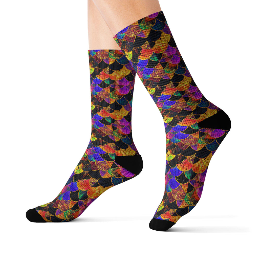 Colorful Fleece Lined Sublimation Socks, Crew Length