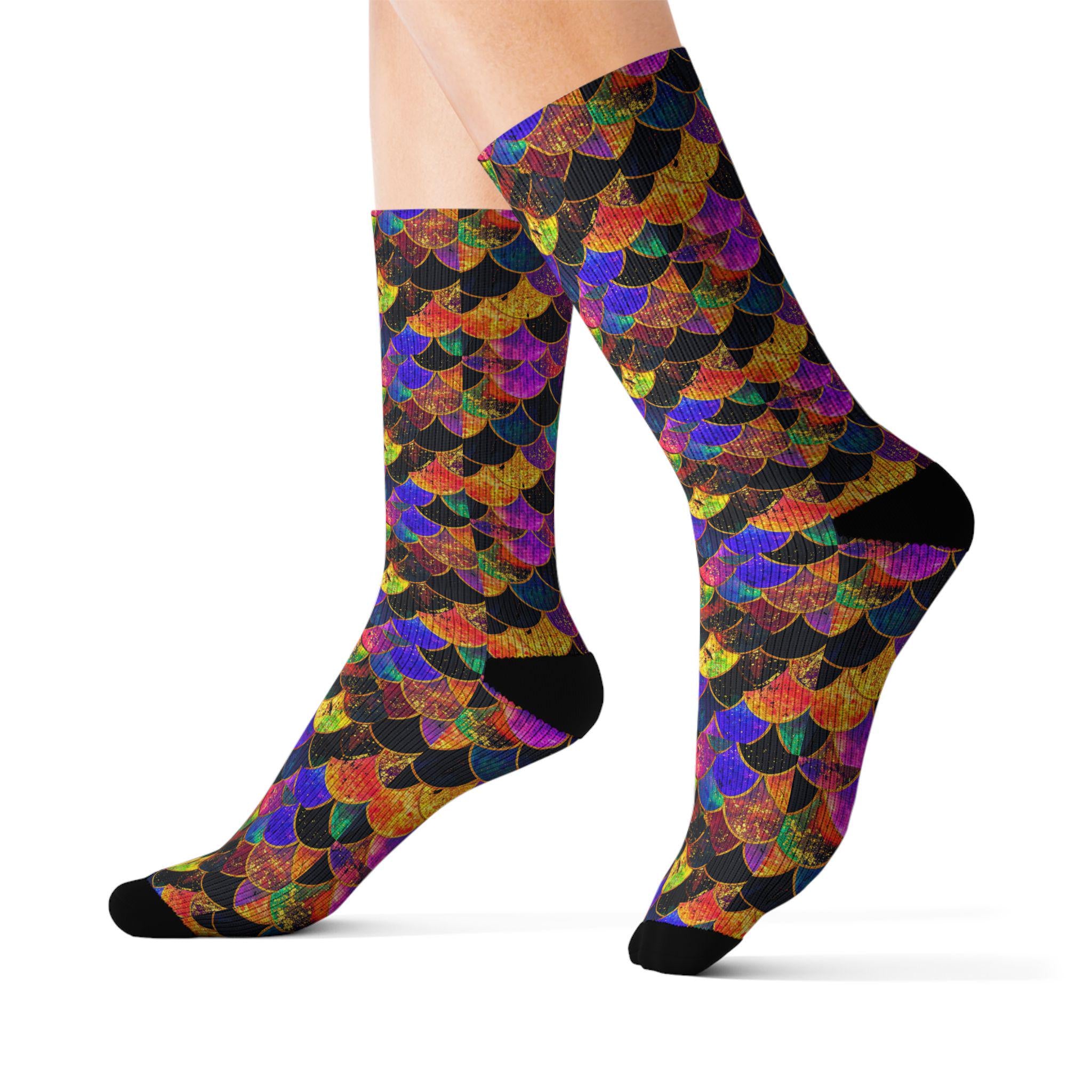 Colorful Fleece Lined Sublimation Socks, Crew Length