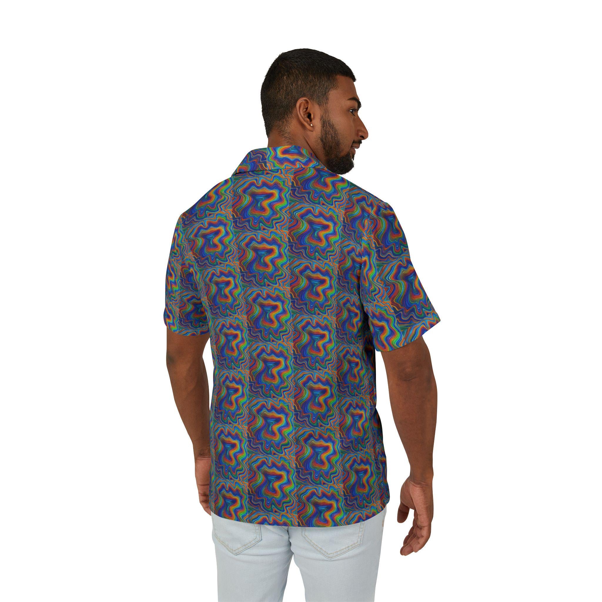 Jewel Tone Linen-Texture Camp Shirt Men's Hawaiian AOP | All-Over Sublimation