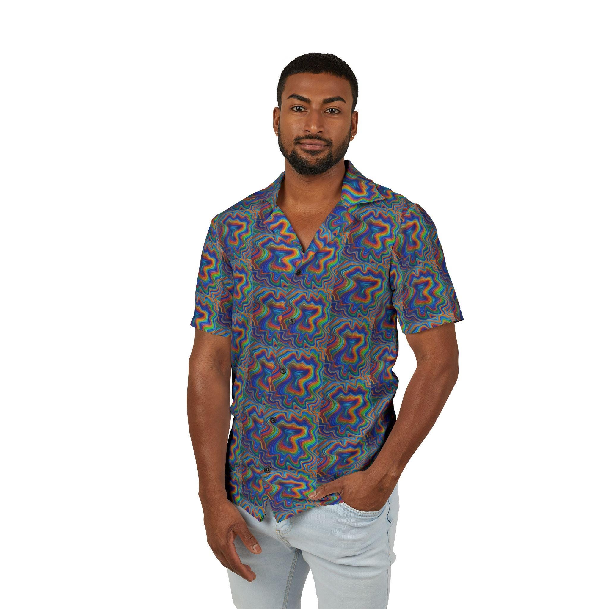Jewel Tone Linen-Texture Camp Shirt Men's Hawaiian AOP | All-Over Sublimation